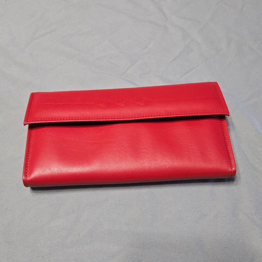 Vintage Amity Women's Red Leather Trim Clutch Wallet Checkbook Holder ID Cards